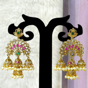 antique chandbali jhumkas with ruby and emerald stones
