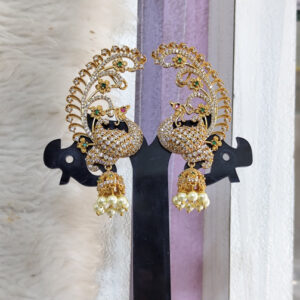 pearl perfection with regal peacock jhumka